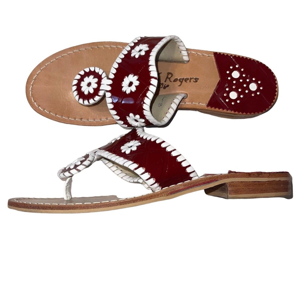 Jack Rogers Palm Beach Navajo Flat Sandals Dark Red White Women’s Size 8 Slides